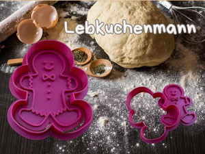 Alt Tag: Cookie cutter shaped like a gingerbread man on a baking table with flour and dough in the background.