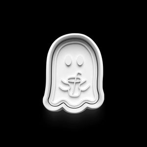 Halloween ghost cookie cutter with drink design for spooky baking fun.