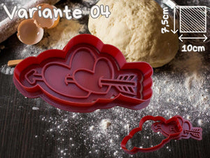 Red heart and arrow cookie cutter on floured surface, perfect for Valentine's Day baking and creative DIY projects.
