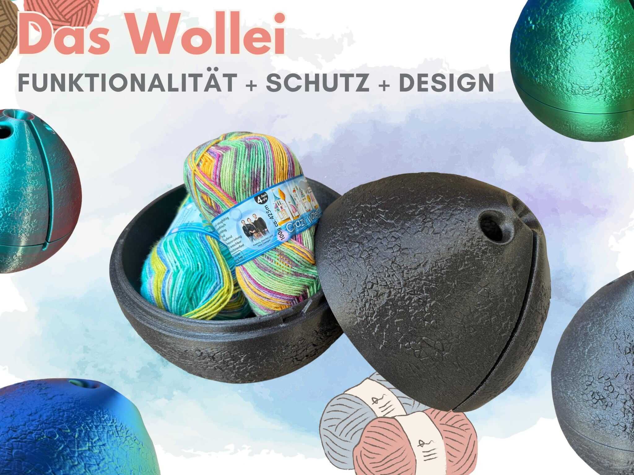 Praktische Garnschale mit bunten Wollknäueln, ideal für Strick- und Häkelprojekte, schützt vor Verheddern.