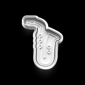 Musical saxophone cookie cutter for creative baking and music-themed treats, perfect for parties and music fans.