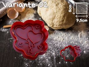 Heart balloon cookie cutter set with dough, perfect for Valentine's Day baking, featured on a floured surface. Size: 8x7.5cm.
