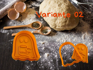 Halloween ghost cookie cutter on dough with spices, perfect for spooky baking fun!