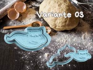 Gruselig-niedlicher Geister-Katzen Keks-Ausstecher auf Mehluntergrund für kreatives Halloween-Backen.