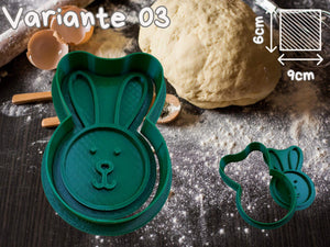 Hase Keks-Ausstecher neben Teig, Osterbäckerei Magic