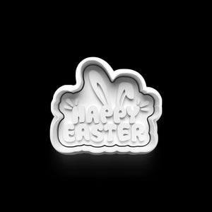 Happy Easter cookie cutter with bunny ears design for festive baking fun.