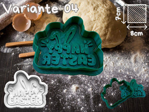 Oster Keks-Ausstecher Happy Easter mit Hase-Design auf Teig, ideal für festliche Plätzchen und kreative Backsessions.