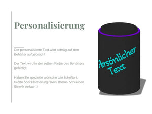 Personalisierung der Trocknungsbehälter mit Hygrometer - individueller Text auf schwarzem Behälter