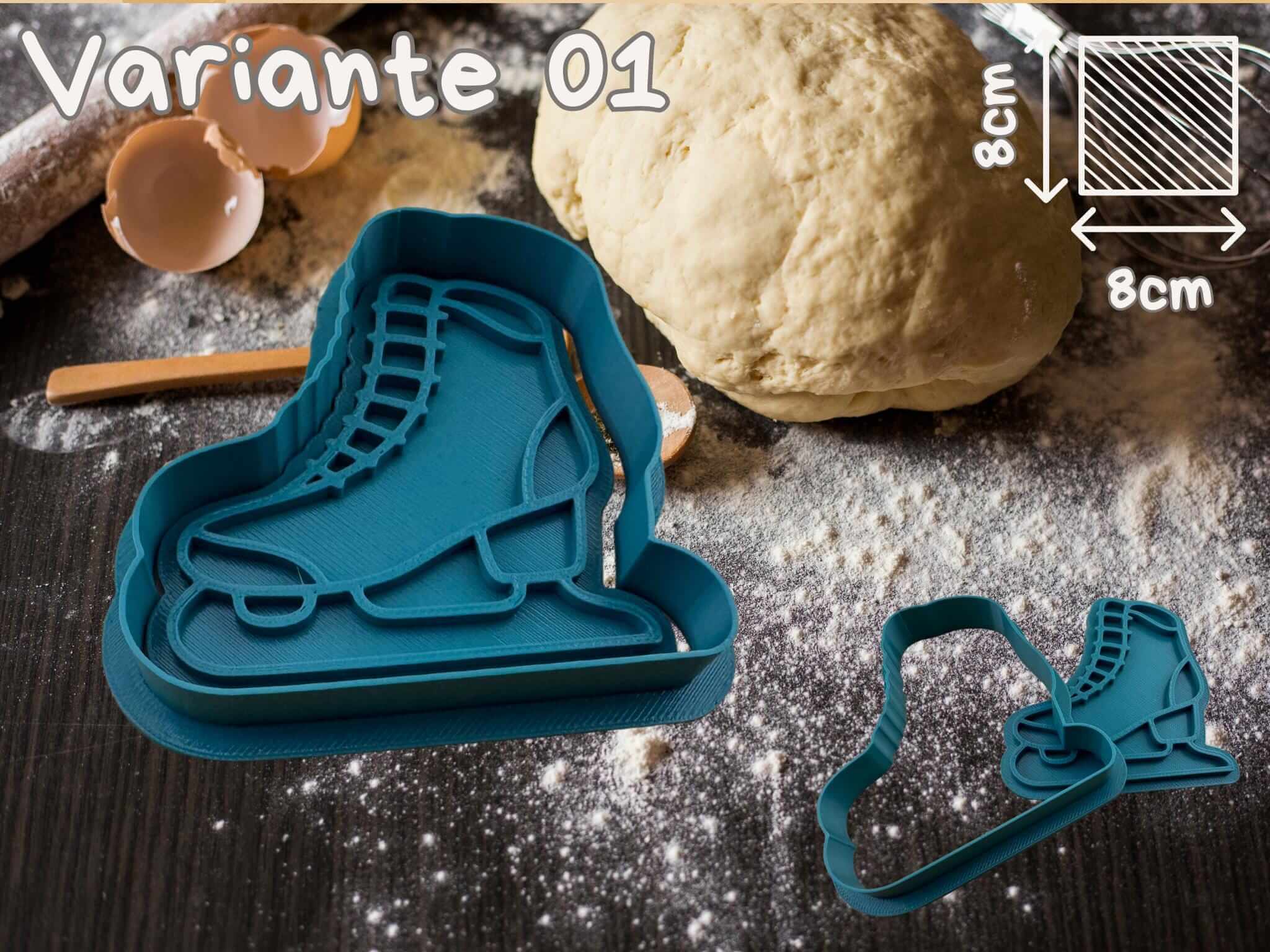 Winter-Themed Ice Skate Cookie Cutter Next to Dough, 8cm Size