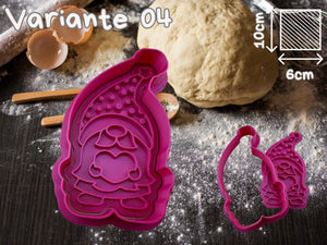 Pink Valentinstag Gnome Keks Ausstecher on baking surface with dough, perfect for heart-themed cookies, 10cm x 6cm size.