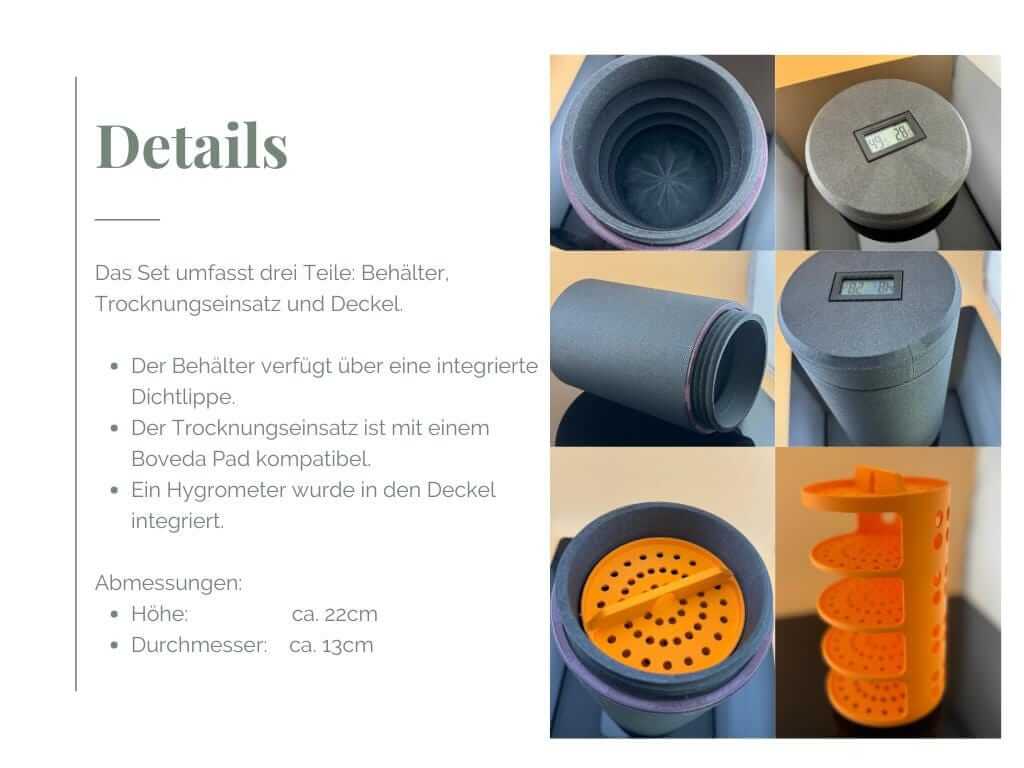 Trocknungsbehälter mit Hygrometer, im Set mit Deckel und Trockenungseinsatz, besondere Dichtlippe, ideale Kräutertrockenbox