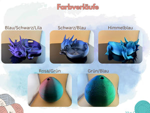 Farbverläufe von Wollhaltern in verschiedenen Farben: Blau-Schwarz/Lila, Himmelsblau, und mehr.