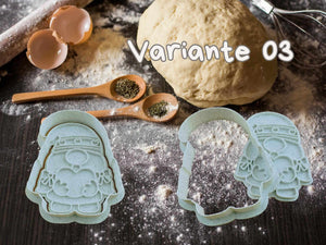 Gnome cookie cutters in a kitchen setting, ideal for festive baking with dough and spices.