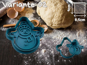 Snowman cookie cutter on a flour-dusted surface, perfect for festive Christmas baking projects and creating winter-themed cookies.