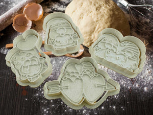 Gnome cookie cutters in festive shapes for baking fun during holidays and special occasions.