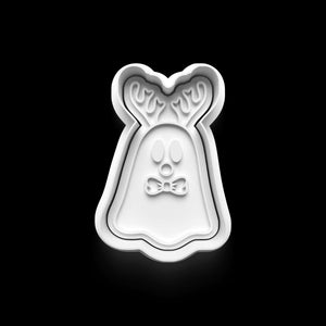 Süße Gespenster Keks Ausstechform mit Rentiergeweih für Weihnachten und Halloween.