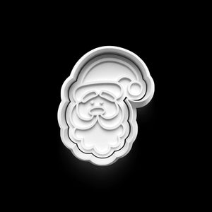 Santa Claus cookie cutter with a jolly face, perfect for festive baking and Christmas treats. Durable PETG plastic for long-lasting fun.