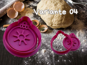 Festive Christbaumkugel cookie cutter with dough and baking ingredients for elegant holiday baking, Variante 04.