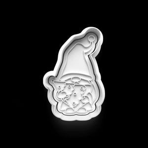 White Christmas gnome cookie cutter with a whimsical design, perfect for festive baking and holiday decoration.