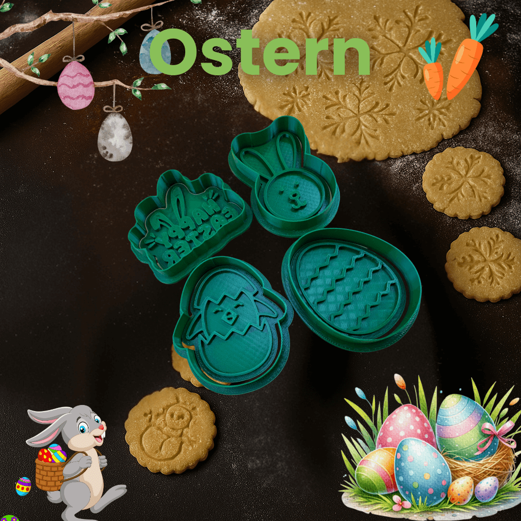 Ostern Cookie Cutters with Bunny, Egg, and Chick Designs for Easter Baking Fun