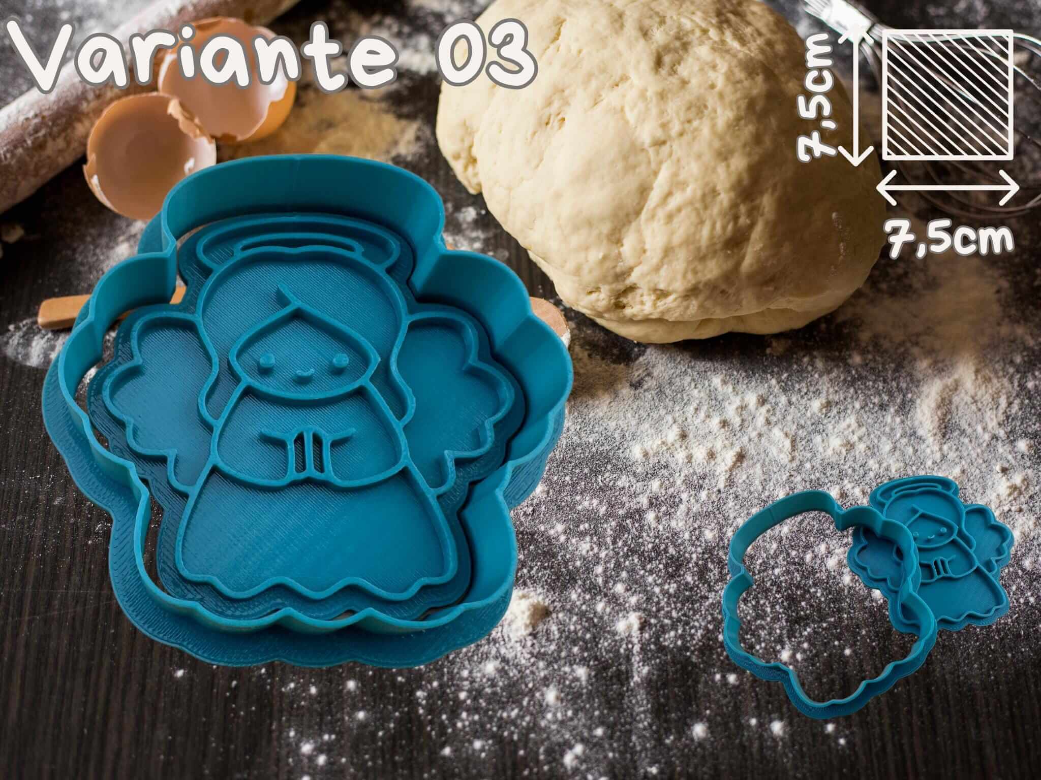 Blauer Keks-Ausstecher für Engel, ideal zum Backen weihnachtlicher Plätzchen und Dekorationen.