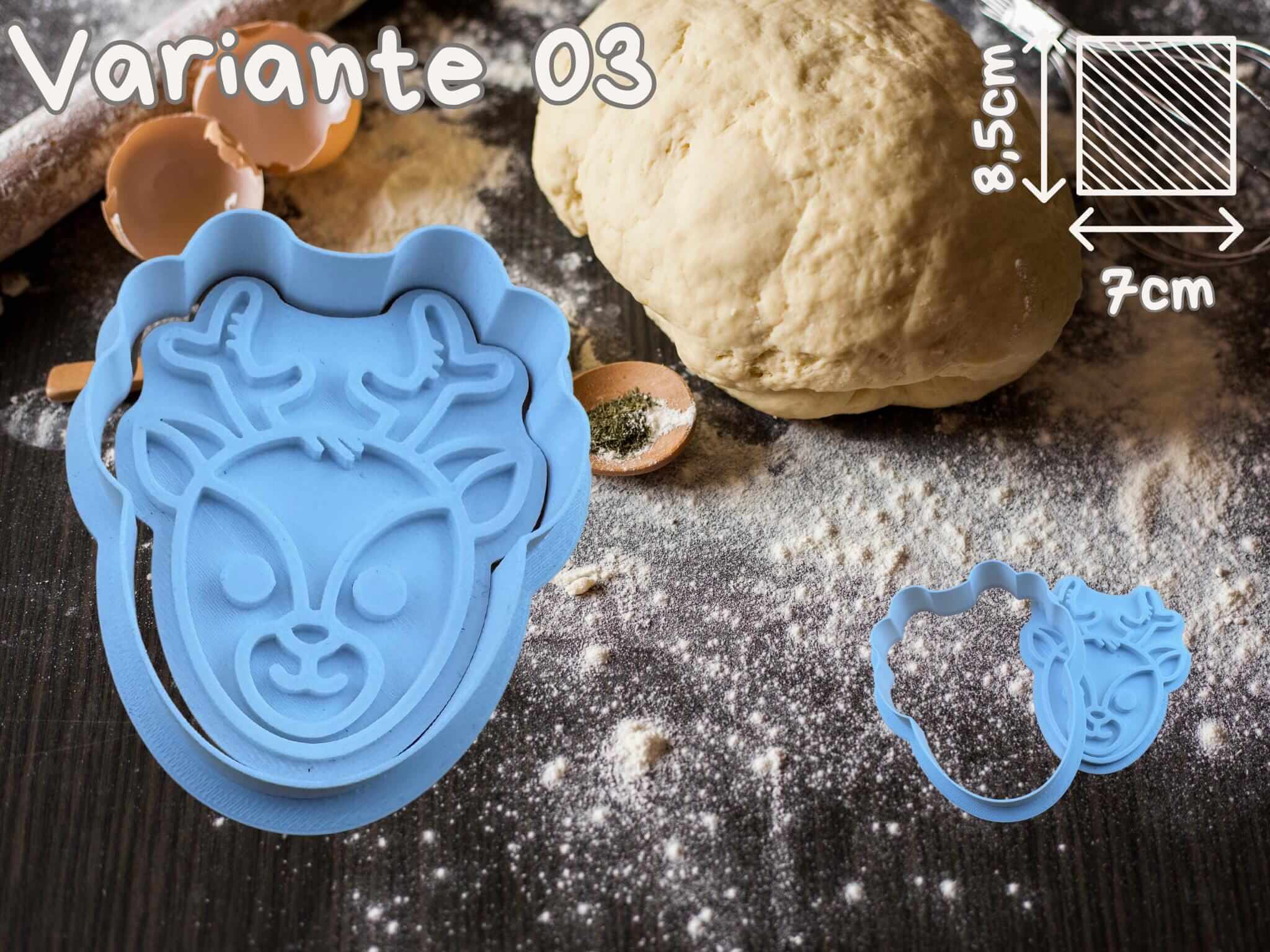 Rentier Keks-Ausstecher in Blau, ideal für Weihnachtsplätzchen und kreative Backprojekte in der festlichen Saison.