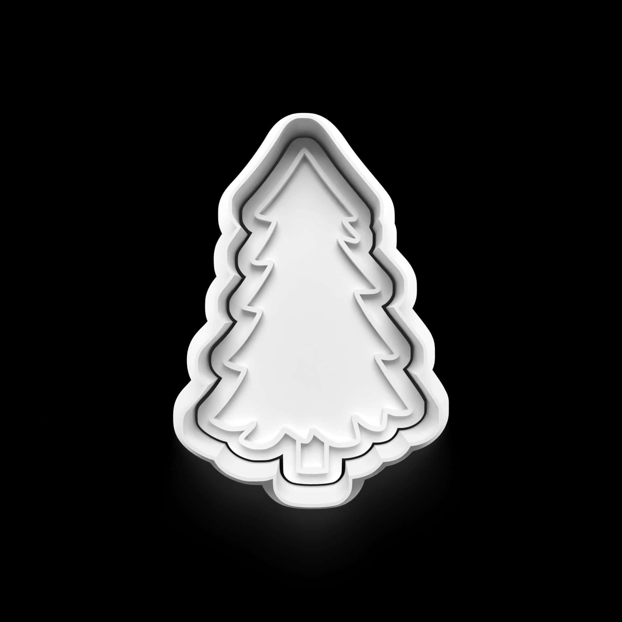 Weihnachtsbaum Keks-Ausstecher aus PETG-Kunststoff für kreative Weihnachtsbäckerei auf schwarzem Hintergrund.