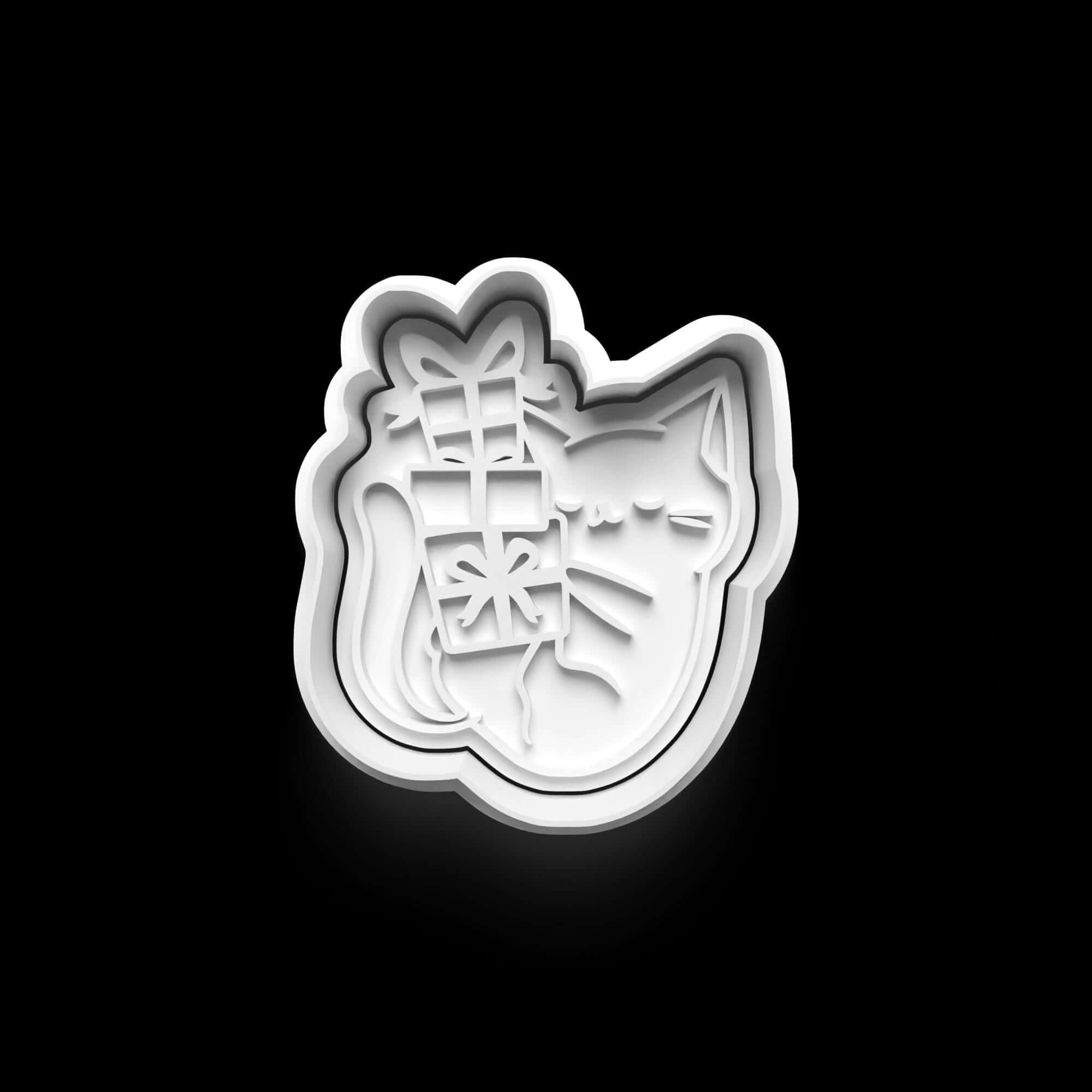 Weihnachtliche Keks-Ausstechform in Katzenform mit Geschenk, ideales Set für Katzenliebhaber und Weihnachtsbäckereien.